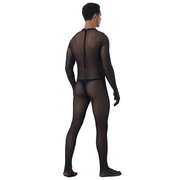 Men's Black Mesh Bodysuit / Male Sexy Skinny Underwear with Zipper Crotch - EVE's SECRETS